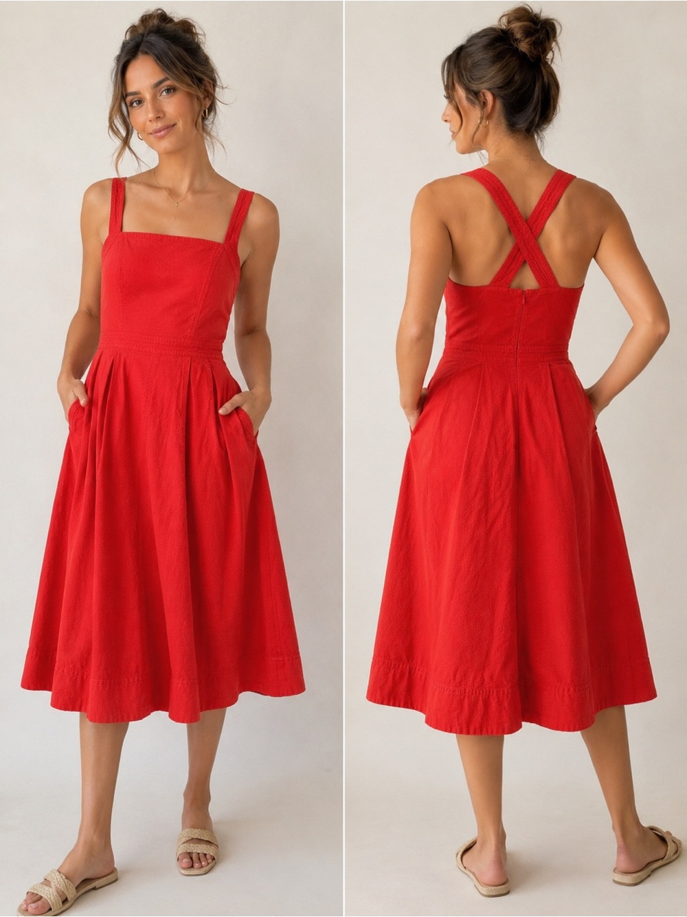 Maeve by Anthropologie Red Cross Back Midi Dress Size 6